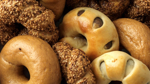 A close-up image of breads available at Joel's Place including bagls and pan de coco. 
