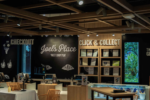 An image of the checkout counter and the click and collect area inside Joel's Place, Glorietta 4. 