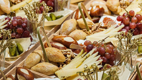 A platter of Joel's Place bread, cheese and grapes