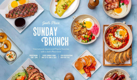A Sunday Brunch poster featuring international classics and Filipino favorites from Joel's Place. 