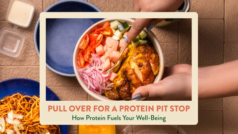 A flat lay image of a Chicken Shawarma Bowl from Joel’s Place, showcasing a balanced and protein-rich meal with fresh vegetables—framed for a Protein Pit Stop guide that emphasizes how protein contributes to overall well-being.