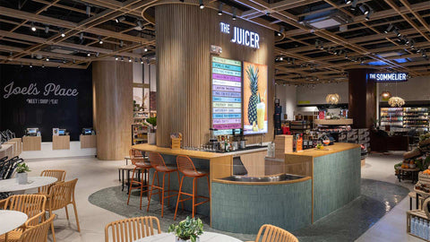 An interior shot of Joel’s Place Rockwell a modern Filipino grocerant of fresh food and dining experience