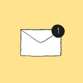 Illustration of white yellow envelope with an unread message notification on yellow background