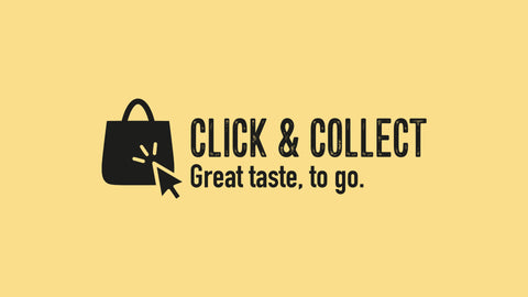 An illustration of the Click and Collect logo from Joel’s Place, a service that allows you to order online and pick up your items at your preferred time.