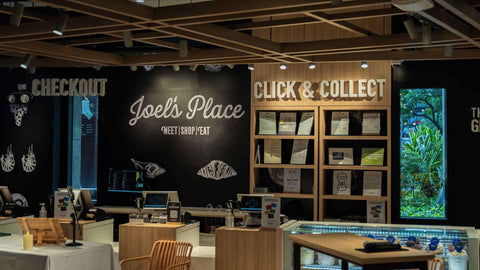 An image of the checkout counter and the click and collect area inside Joel's Place, Glorietta 4. 